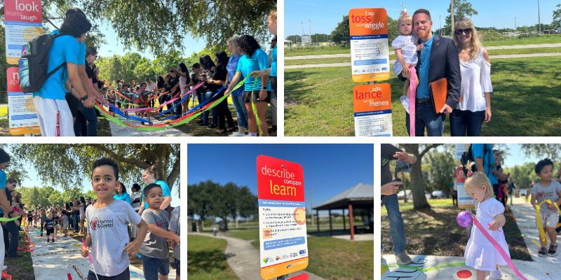 HFUW and Community Partners Bring a Born Learning Trail to Wheel Park in St. Cloud! 4 BLT Collage Install