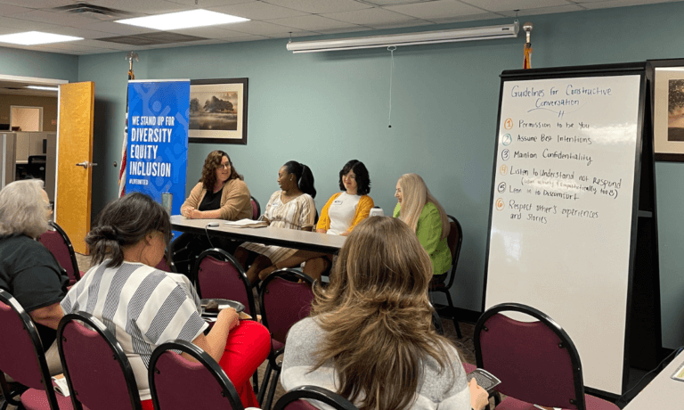 Photo of our four panelists for Coffee & Conversation: Women's History and the Modern Women in the Workplace