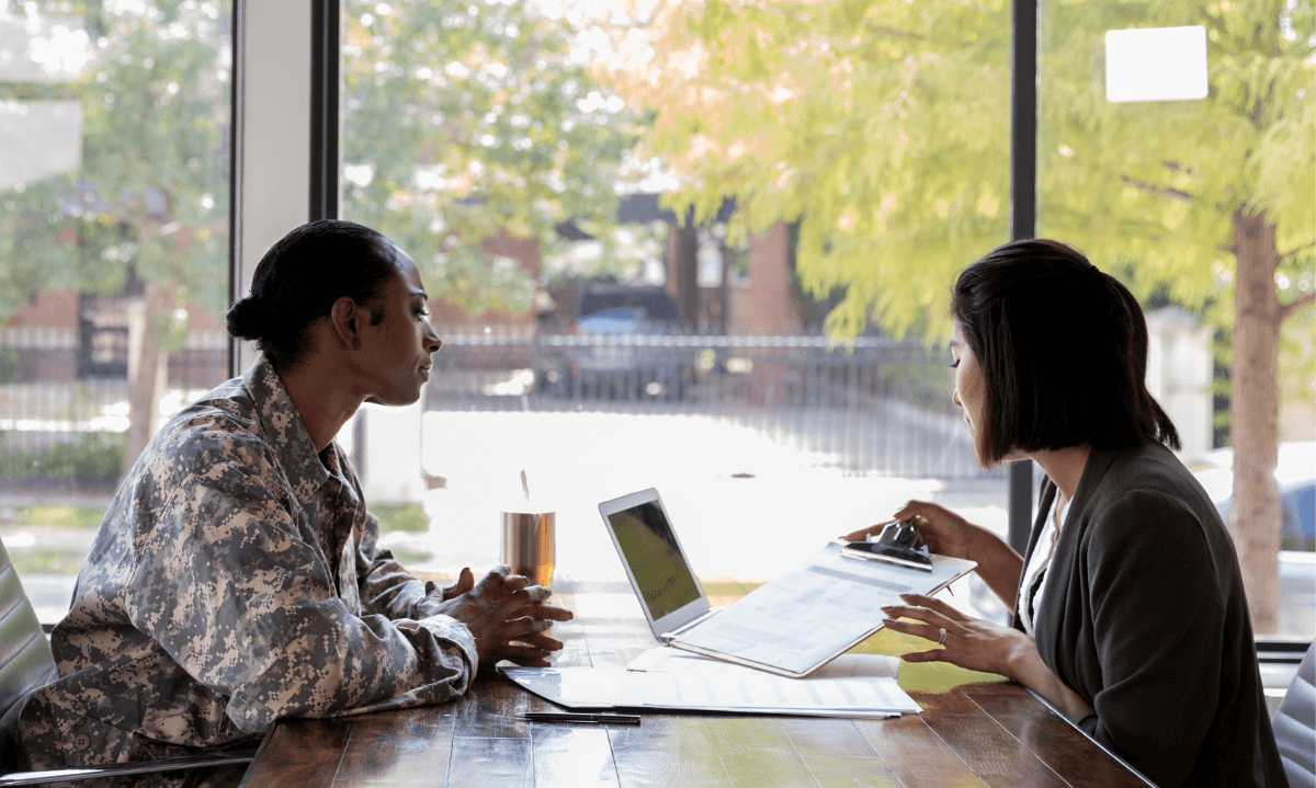 Image of a Veteran receiving support from an expert